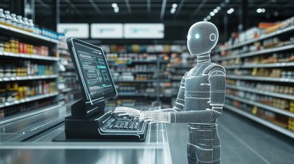 Aufkleber - Smart cashier automates checkout process in modern supermarket with AI technology enhancing shopping experience