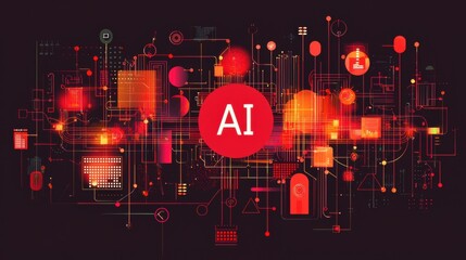 Wall Mural - striking futuristic banner showcasing ai concepts with bold graphics and vibrant colors