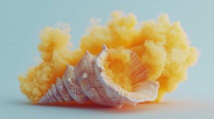 Wall Mural - yellow smoke gently rising above a beautiful seashell on a calm background