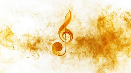 Wall Mural - yellow music note surrounded by gentle smoke drifting upward in ethereal atmosphere captivating visu