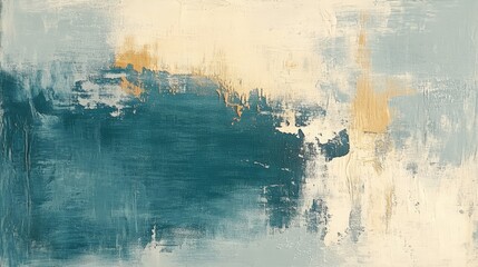 Wall Mural - abstract expressionistic artwork featuring shades of blue gold and white
