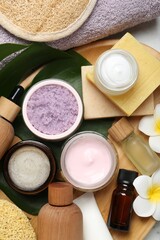 Wall Mural - flat lay composition with different body care products on light table