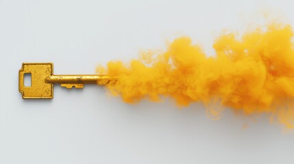 Sticker - yellow key surrounded by flowing smoke creating a unique visual effect