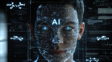Wall Mural - futuristic digital art featuring ai technology with bold elements and high-tech design in a modern s
