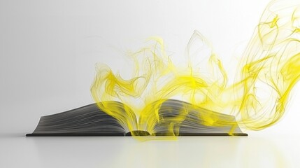 Wall Mural - floating book with yellow smoke emanating in an artistic concept for creativity and imagination