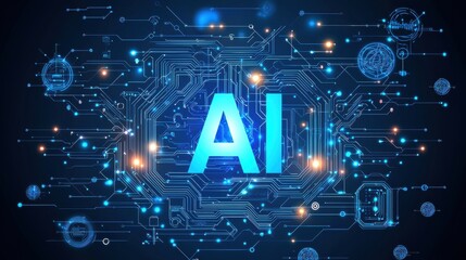 Wall Mural - Vibrant Creative Banner Showcasing the Word AI with Futuristic Circuit Background