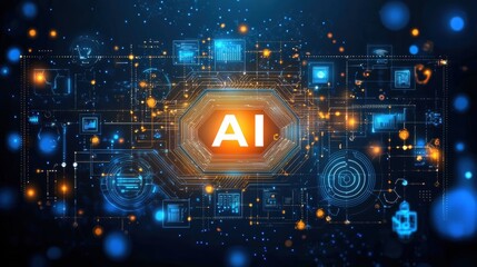 Wall Mural - captivating banner featuring bold glowing letters with ai technology insights and futuristic digital
