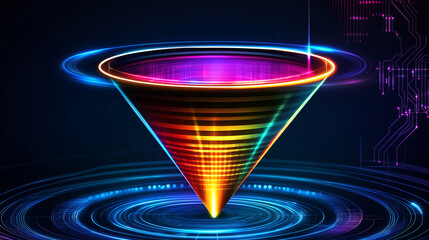 Aufkleber - Glowing futuristic cone representing sales funnel, big data, technology, and innovation