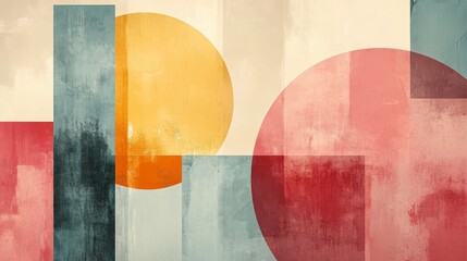 Wall Mural - abstract artwork with geometric shapes and colorful brushstrokes