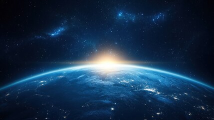 Poster - Night view of planet Earth showcasing global communication networks and financial connections from space
