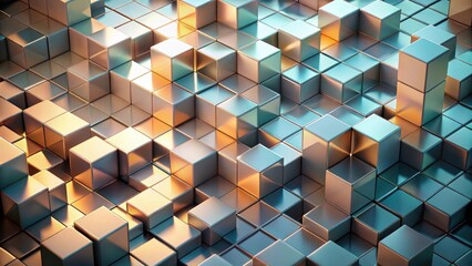 Wall Mural - Abstract Metallic Cube Formation A Textured Pattern of Shimmering Blocks Illuminated by Warm Light