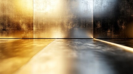 Wall Mural - a textured metallic surface with changing color gradients and reflections