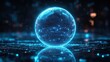 © Olya - Futuristic Glowing Sphere with Dot Patterns and Wireframe Elements in Digital Art Style
