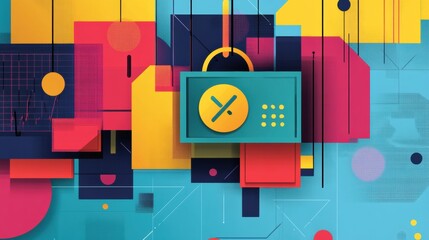 Aufkleber - Geometric price tag forms an abstract figure with discount elements and percentage symbol in a modern art style composition