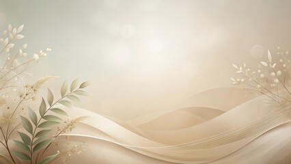 Wall Mural - Elegant Neutral Tones Abstract Background Featuring Delicate Botanical Elements and Softly Curving Lines