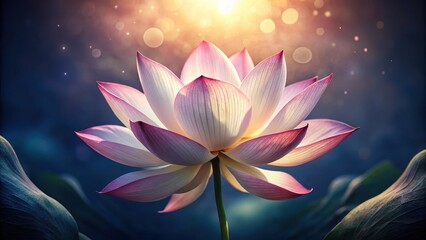 Wall Mural - A Serene Pink Lotus Blossom Illuminated by Golden Light, Surrounded by Lush Greenery, Evokes a Feeling of Tranquility and Inner Peace