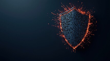 Digital shield with sparks and binary code backdrop.