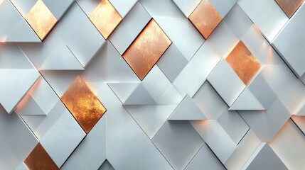 Wall Mural - geometric pattern displays white triangles and golden diamond shapes