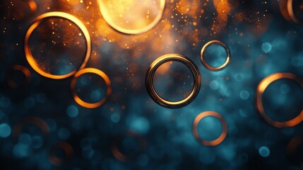Wall Mural - abstract composition of golden rings floating in a vibrant background