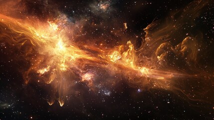 Wall Mural - dazzling cosmic clouds with fiery orange and yellow swirls in space