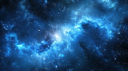 Wall Mural - cosmic nebula in bright blue and dark space background