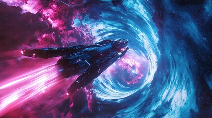 Wall Mural - Futuristic Spacecraft Travels Through Colorful Cosmic Portal
