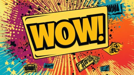 Poster - Bright comic style design featuring bold WOW statement with vibrant price tags and starburst details in pop art aesthetic