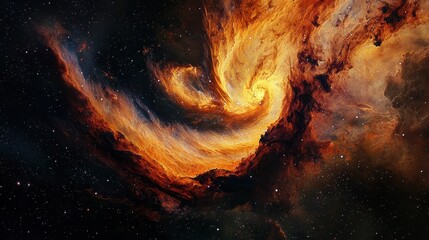 Wall Mural - cosmic swirls of orange and yellow in deep space nebula