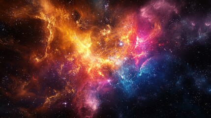 Wall Mural - Vibrant Cosmic Nebula with Colorful Gas and Starry Background