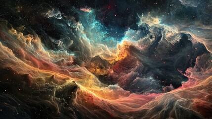 Wall Mural - vibrant cosmic landscape with colorful nebula and starry sky