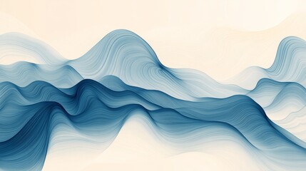 Wall Mural - abstract flowing lines of blue creating a wavy landscape pattern