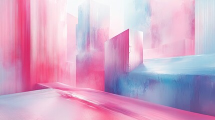 Wall Mural - abstract architecture painting with various shades of pink and blue