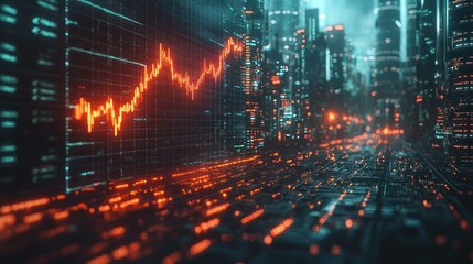 Wall Mural - Glowing stock market chart over a futuristic cityscape view