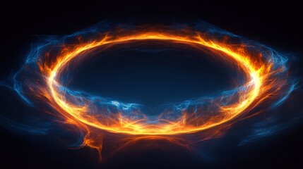 Wall Mural - a glowing abstract ring of fire and ice against darkness