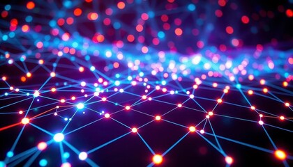 Wall Mural - abstract glowing network nodes and lines forming a futuristic grid, computer, internet