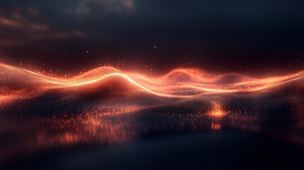 Wall Mural - A flowing abstract landscape of glowing particles with reflection