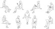 © Assem - Vector illustration, Outline silhouettes of people, Contour drawing, people silhouette, Icon Set Isolated , Silhouette of sitting people, Architectural set