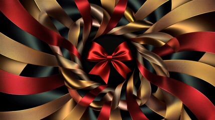 Poster - Decorative ribbons and bows arranged in a spiral pattern with a central space for text or logos