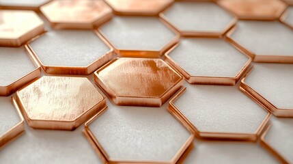 Wall Mural - metallic hexagon tiles arranged in a repeating close up pattern design