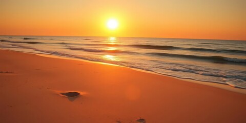 Wall Mural - golden hour sun paints a tranquil beach scene, soft sand, calm waves, idyllic, tranquil