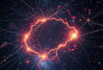 Wall Mural - intricate cosmic web, glowing filaments of light connecting galaxies, astronomical, background