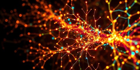Wall Mural - intricate neural network visualized as glowing connections, neural, flow