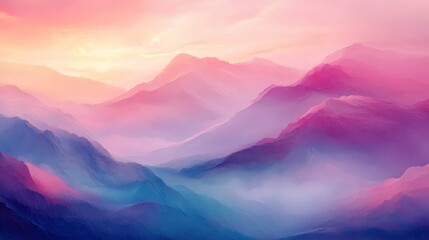 Wall Mural - A beautiful artistic landscape features mountains in shades of pink and blue