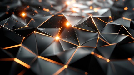 Wall Mural - abstract futuristic dark geometric shapes are illuminated by orange lighting
