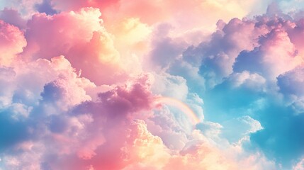 Wall Mural - a whimsical and colorful depiction of fluffy clouds and a rainbow