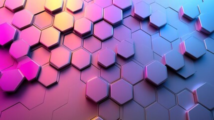 Wall Mural - hexagonal array of metallic forms with gradient lighting effects