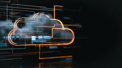 Wall Mural - digital cloud: a glowing digital cloud hovers in a futuristic representation of a cloud computing ne