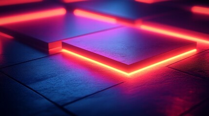 Wall Mural - geometric squares with glowing red and blue illuminated surfaces