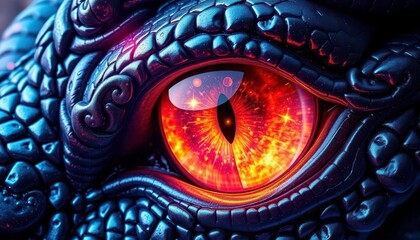 Wall Mural - Vast cosmic landscape reflected in a dragon's iridescent, multifaceted eye, dragon eye, wonder