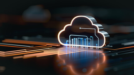 Wall Mural - cloud computing: a futuristic digital rendering of a cloud, glowing with intricate circuitry, embodi